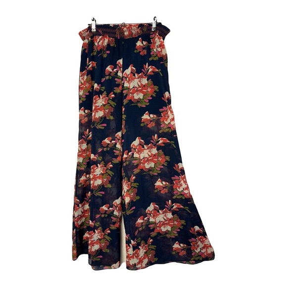 Anthropologie Elevenses | Navy Fire Lily Sheer Wide Leg Pull On Pants, Medium - Picture 1 of 11